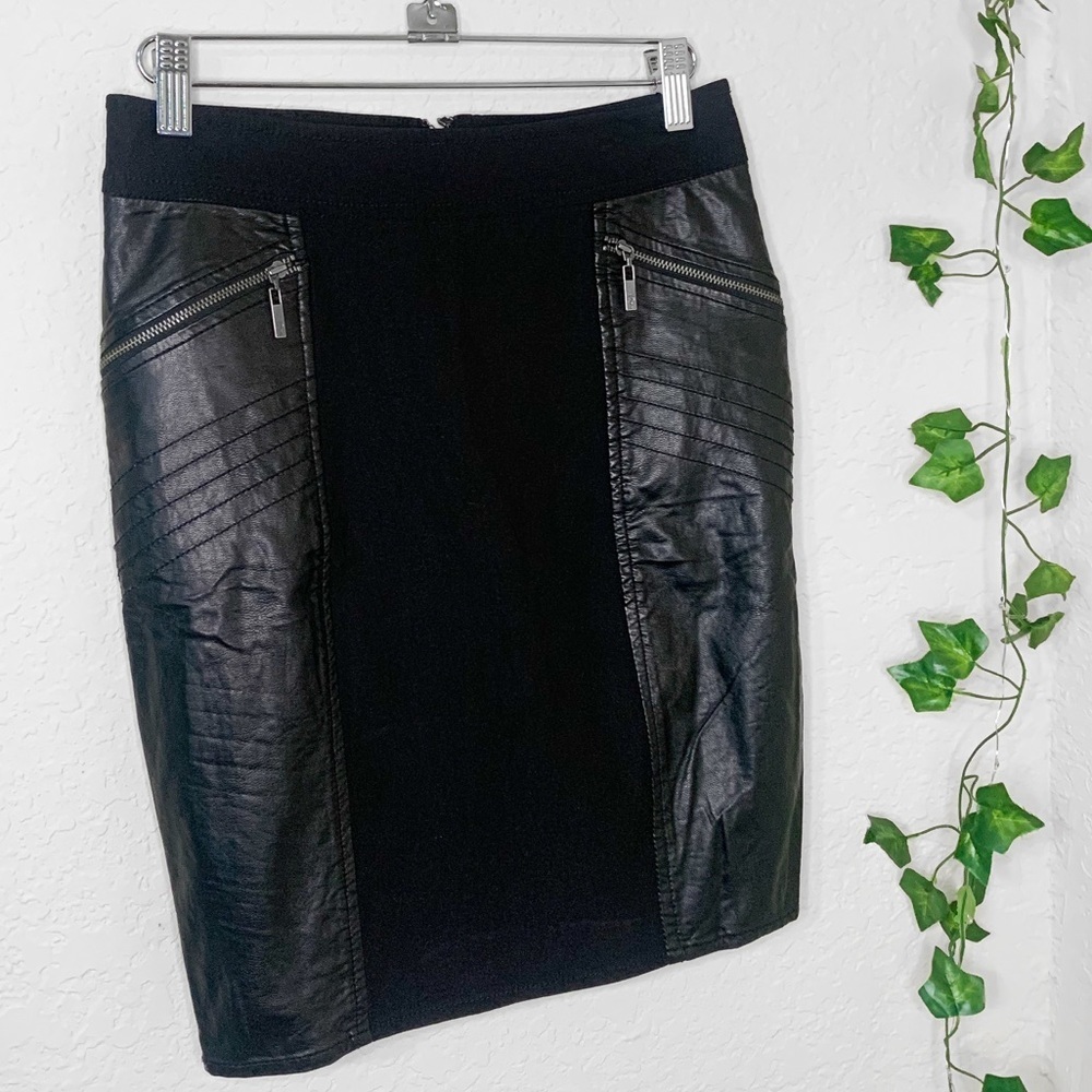 GUESS LEATHER ZIPPERED MINI PENCIL SKIRT BLACK